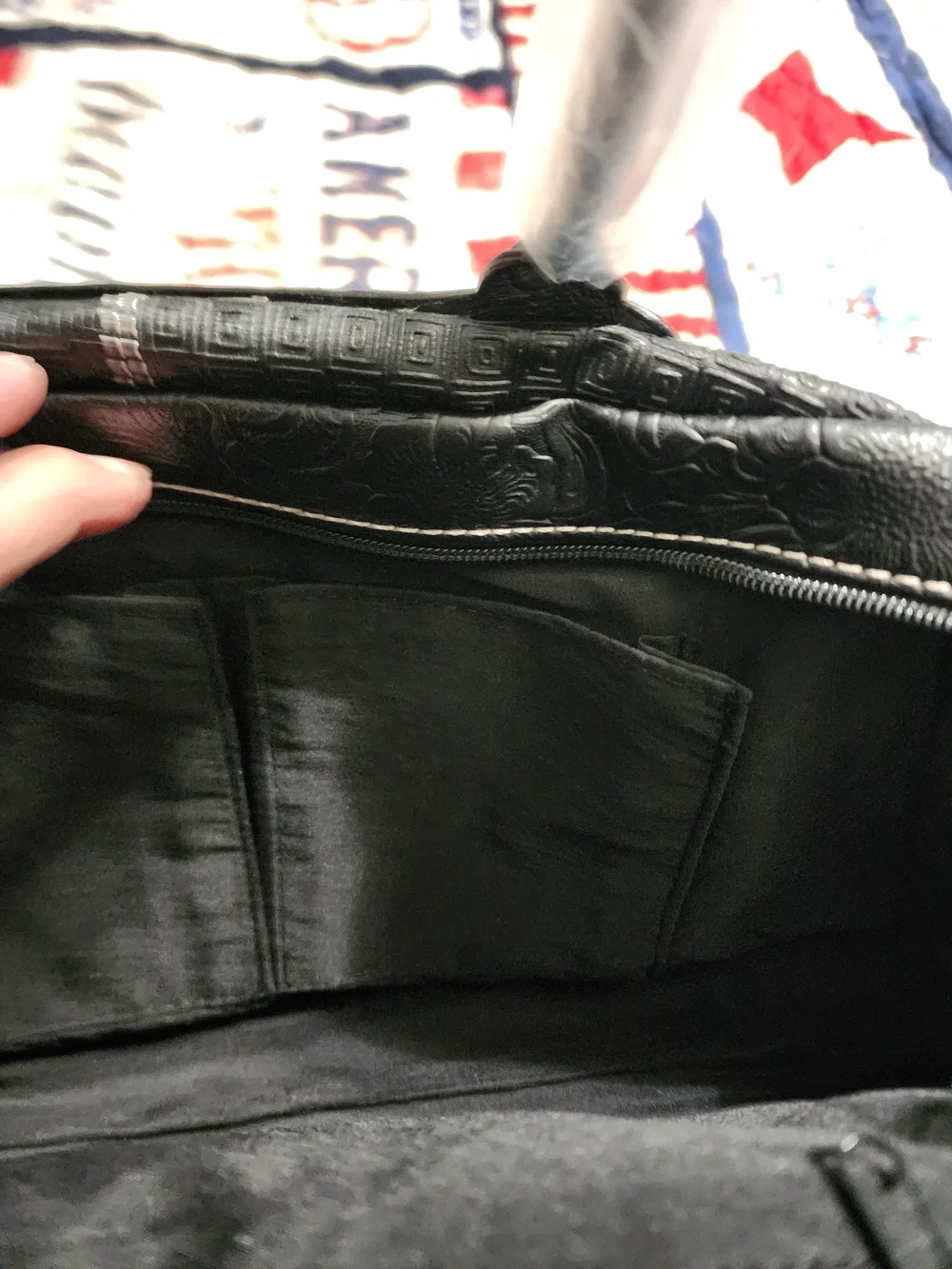 Black Embossed Dome Satchel with Cameo Lace Accent
